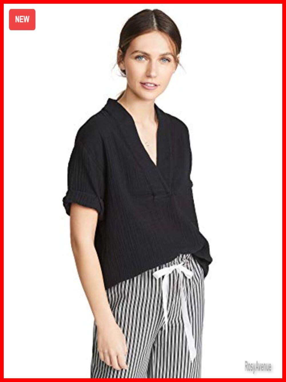Gauze V-Neck Short Sleeve Pullover Top Casual